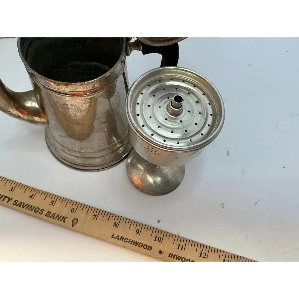 Vintage Coffee Percolator Stovetop Pot Silver Tone Metal Farmhouse